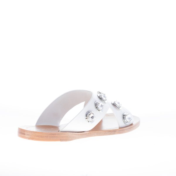 PRADA donna sandalo basso slide in pelle BIANCO con anelli di cristallo - immagine 3