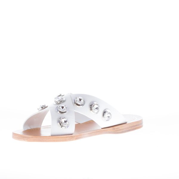 PRADA donna sandalo basso slide in pelle BIANCO con anelli di cristallo - immagine 6