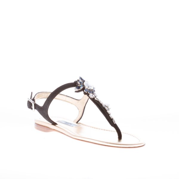 PRADA donna sandalo infradito flat in camoscio NERO con gioiello - immagine 2