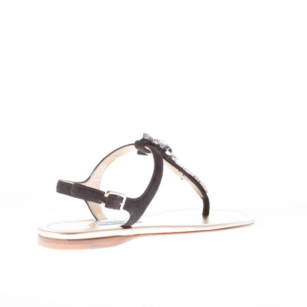 PRADA donna sandalo infradito flat in camoscio NERO con gioiello - immagine 3