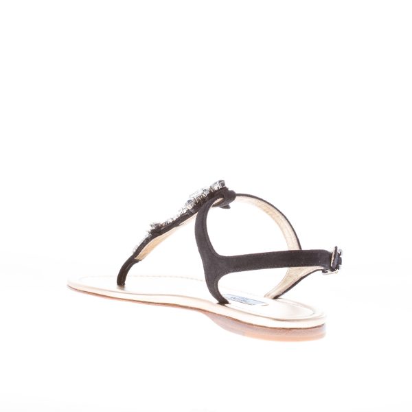 PRADA donna sandalo infradito flat in camoscio NERO con gioiello - immagine 5