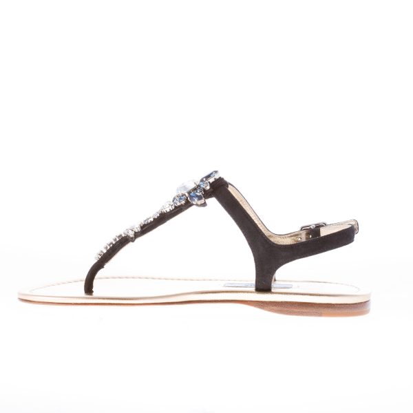 PRADA donna sandalo infradito flat in camoscio NERO con gioiello - immagine 6