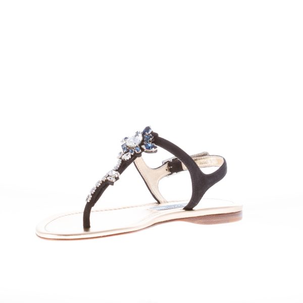 PRADA donna sandalo infradito flat in camoscio NERO con gioiello - immagine 7