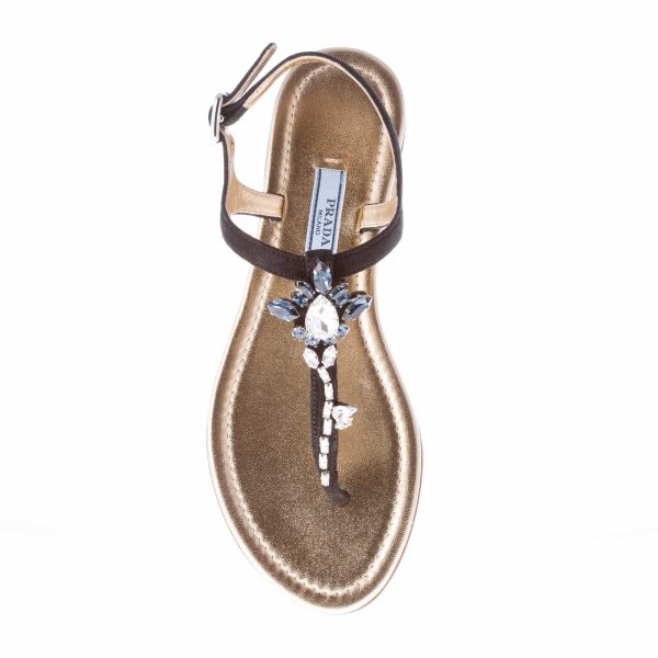 PRADA donna sandalo infradito flat in camoscio NERO con gioiello - immagine 8