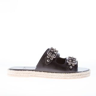 SAINT LAURENT donna sandalo espadrillas slide in pelle NERO con borchie