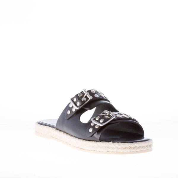 SAINT LAURENT donna sandalo espadrillas slide in pelle NERO con borchie - immagine 2