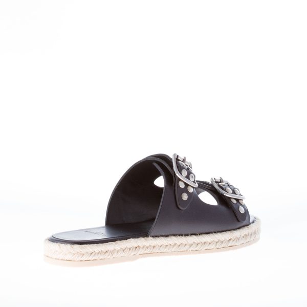 SAINT LAURENT donna sandalo espadrillas slide in pelle NERO con borchie - immagine 3
