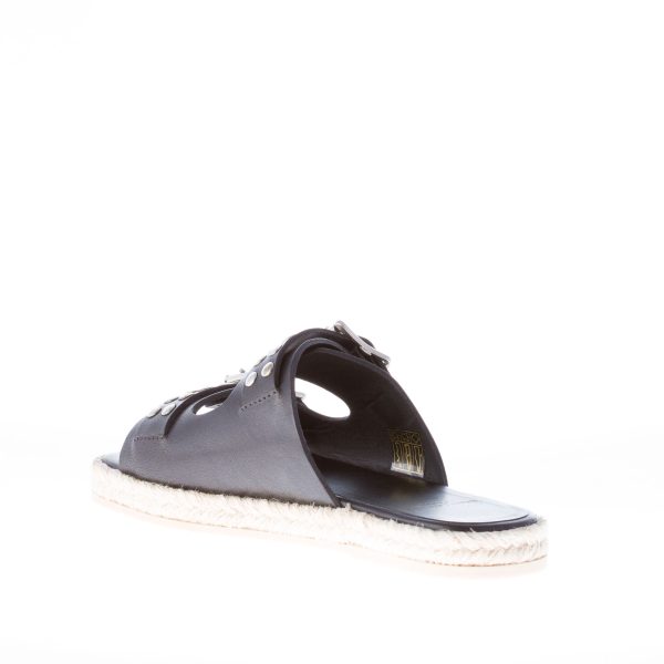 SAINT LAURENT donna sandalo espadrillas slide in pelle NERO con borchie - immagine 4