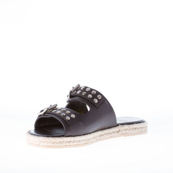 SAINT LAURENT donna sandalo espadrillas slide in pelle NERO con borchie - immagine 6