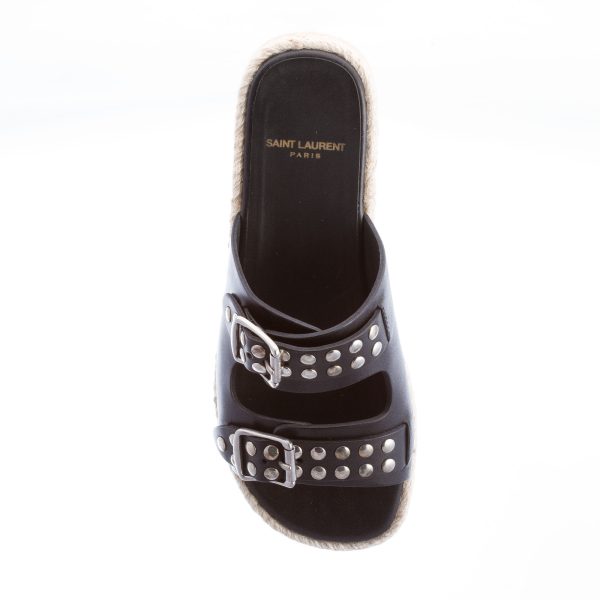 SAINT LAURENT donna sandalo espadrillas slide in pelle NERO con borchie - immagine 7