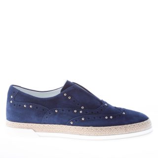 STRIKE FIRENZE donna slip on francesina in camoscio BLU con borchie e corda