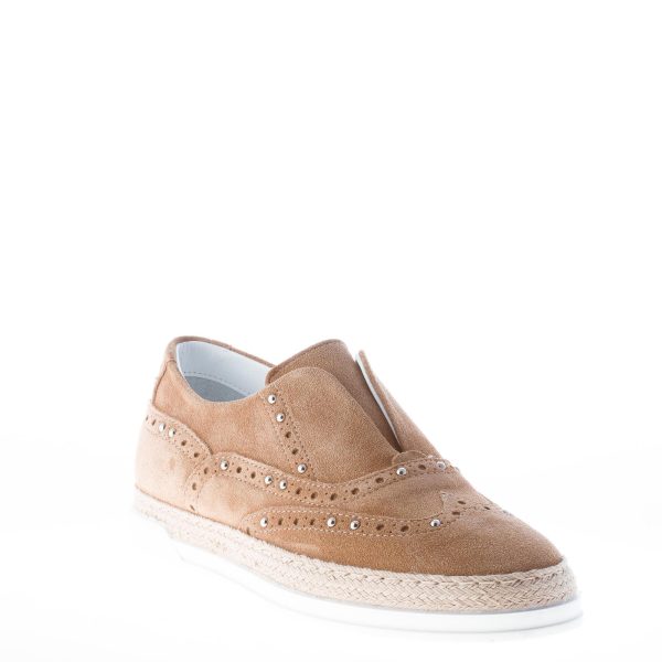 STRIKE FIRENZE donna slip on francesina in camoscio BEIGE con borchie e corda - immagine 2