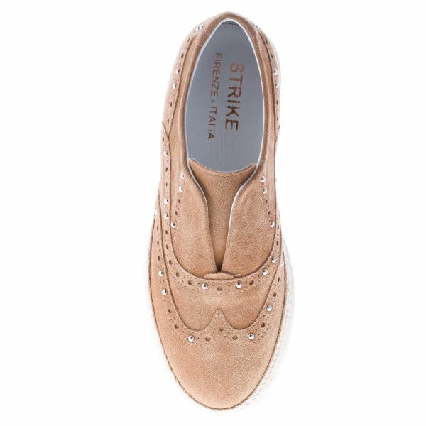 STRIKE FIRENZE donna slip on francesina in camoscio BEIGE con borchie e corda - immagine 7