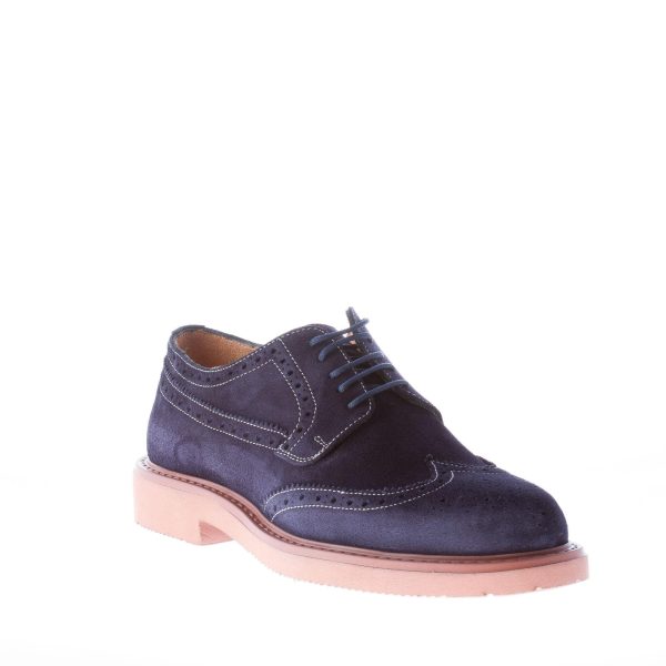 STRIKE FIRENZE uomo scarpa derby in camoscio BLU con impunture e suola micro - immagine 2