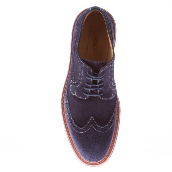 STRIKE FIRENZE uomo scarpa derby in camoscio BLU con impunture e suola micro - immagine 7