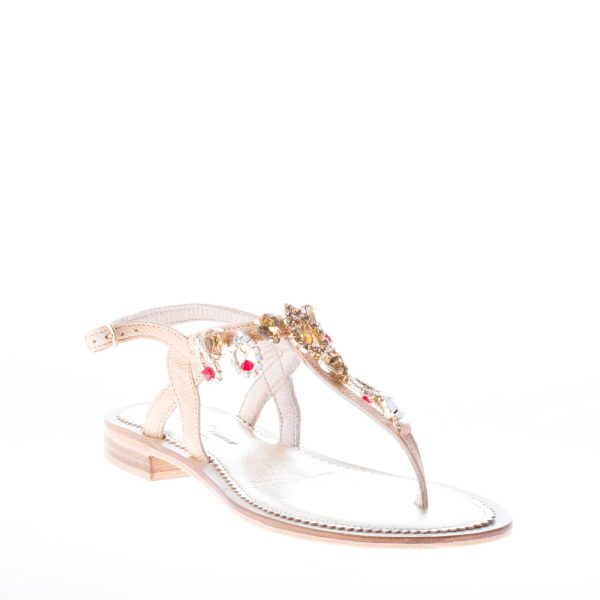 MASTRODOMENICO donna sandalo infradito in vacchetta NATURALE con gioiello. Tacco 1 cm - immagine 2