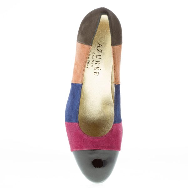 AZUREE CANNES donna OBLEDA decolletè in camoscio MULTICOLORE patchwork. Tacco 7 - immagine 7