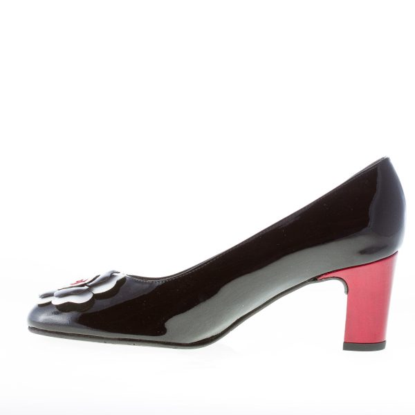 AZUREE CANNES donna OPTIMA decolletè in vernice NERO con fiore colorato. Tacco 7 cm - immagine 5