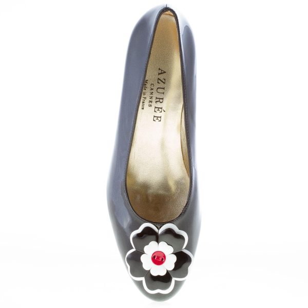 AZUREE CANNES donna OPTIMA decolletè in vernice NERO con fiore colorato. Tacco 7 cm - immagine 7