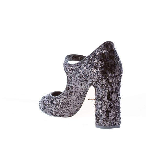 DOLCE & GABBANA donna decolletè Mary Jane in tessuto e paillettes NERO. Tacco 9 cm - immagine 4
