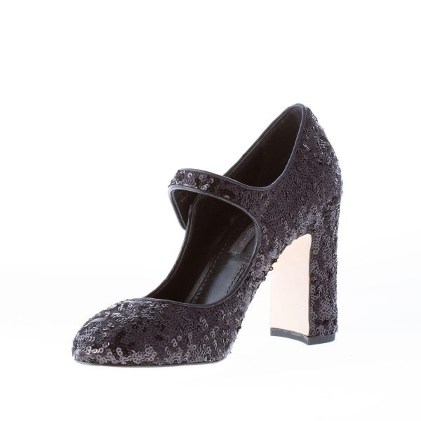 DOLCE & GABBANA donna decolletè Mary Jane in tessuto e paillettes NERO. Tacco 9 cm - immagine 6