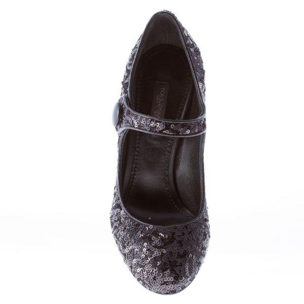 DOLCE & GABBANA donna decolletè Mary Jane in tessuto e paillettes NERO. Tacco 9 cm - immagine 7