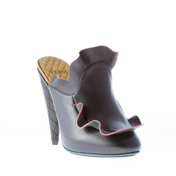 FENDI donna sabot in pelle NERO con rouches. Tacco 11 cm - immagine 2