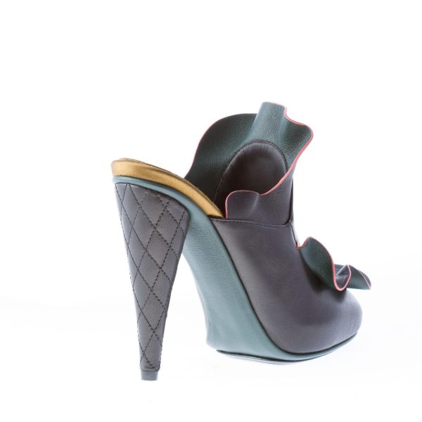 FENDI donna sabot in pelle NERO con rouches. Tacco 11 cm - immagine 3