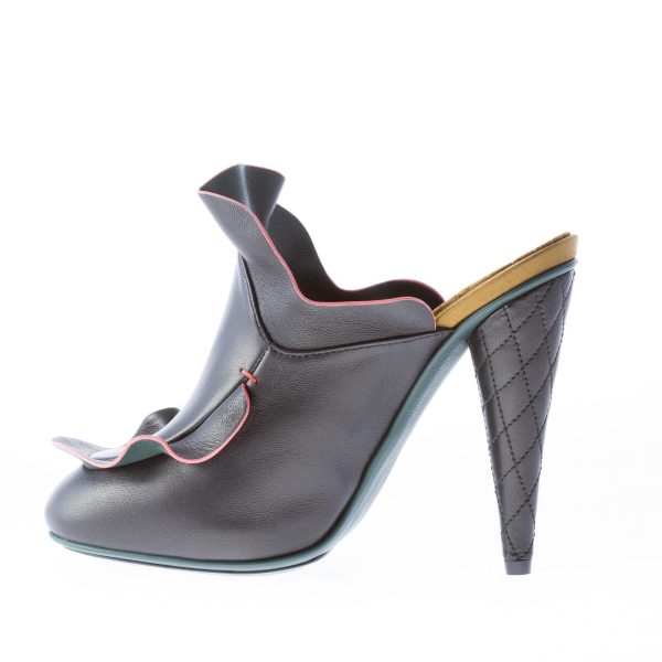 FENDI donna sabot in pelle NERO con rouches. Tacco 11 cm - immagine 5