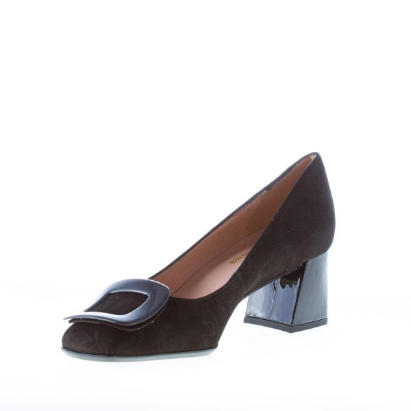 IL BORGO FIRENZE donna decolletè in camoscio NERO con fibbia e tacco vernice. Tacco 5 cm - immagine 6