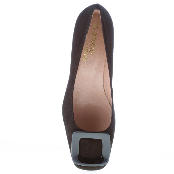 IL BORGO FIRENZE donna decolletè in camoscio NERO con fibbia e tacco vernice. Tacco 5 cm - immagine 7