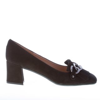 IL BORGO FIRENZE donna decolletè in camoscio NERO con frangia e catena. Tacco 5 cm