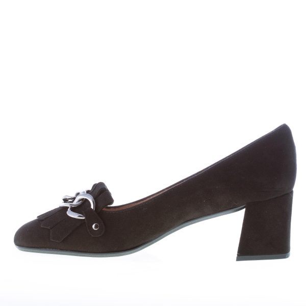 IL BORGO FIRENZE donna decolletè in camoscio NERO con frangia e catena. Tacco 5 cm - immagine 5