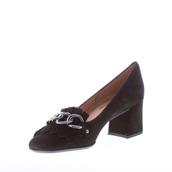 IL BORGO FIRENZE donna decolletè in camoscio NERO con frangia e catena. Tacco 5 cm - immagine 6