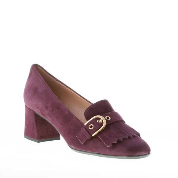 IL BORGO FIRENZE donna decolletè in camoscio PRUGNA con frangia e fibbia. Tacco 5 cm - immagine 2