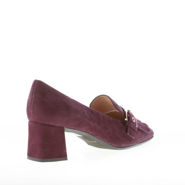 IL BORGO FIRENZE donna decolletè in camoscio PRUGNA con frangia e fibbia. Tacco 5 cm - immagine 3