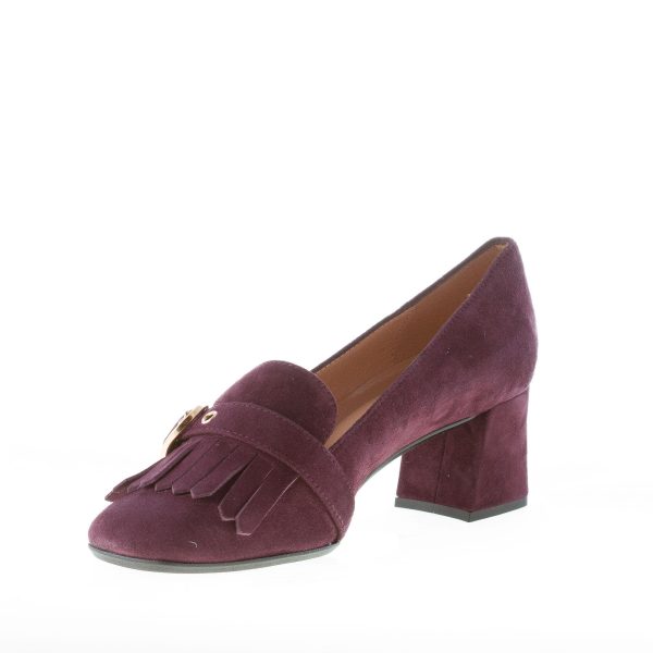 IL BORGO FIRENZE donna decolletè in camoscio PRUGNA con frangia e fibbia. Tacco 5 cm - immagine 6