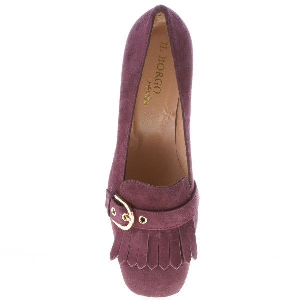 IL BORGO FIRENZE donna decolletè in camoscio PRUGNA con frangia e fibbia. Tacco 5 cm - immagine 7