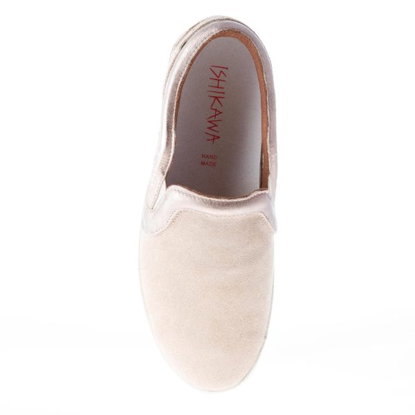 ISHIKAWA donna slip on in camoscio BEIGE più pelle oro - immagine 7