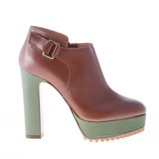 L'AUTRE CHOSE donna tronchetto in pelle MARRONE con plateau e tacco verde. Tacco 12 cm