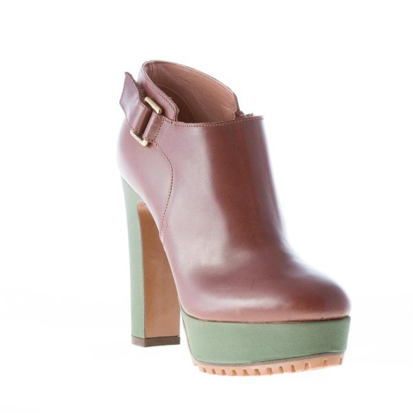 L'AUTRE CHOSE donna tronchetto in pelle MARRONE con plateau e tacco verde. Tacco 12 cm - immagine 2