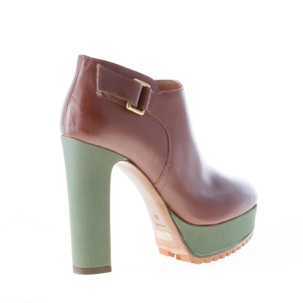 L'AUTRE CHOSE donna tronchetto in pelle MARRONE con plateau e tacco verde. Tacco 12 cm - immagine 3