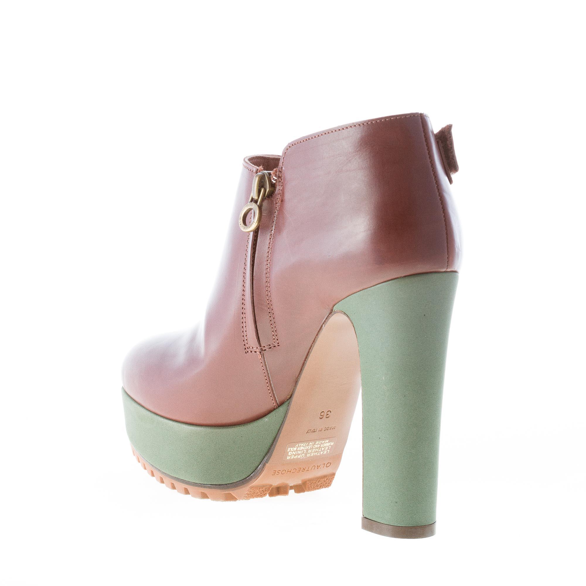 L AUTRE CHOSE donna tronchetto in pelle MARRONE con plateau e tacco verde. Tacco 12 cm Strike Calzature