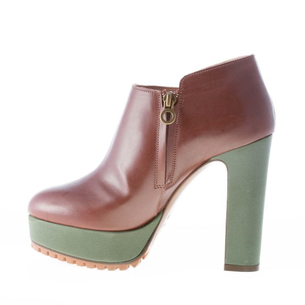L'AUTRE CHOSE donna tronchetto in pelle MARRONE con plateau e tacco verde. Tacco 12 cm - immagine 5