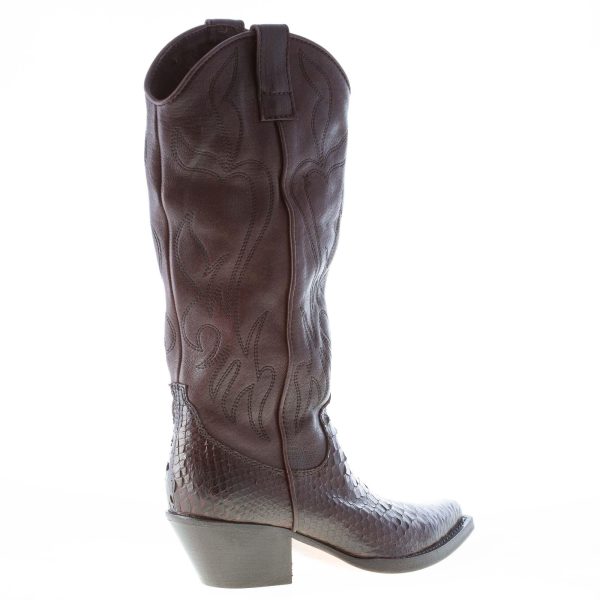 MARIA CRISTINA donna stivale texano in pelle e pitone TESTA DI MORO - immagine 3