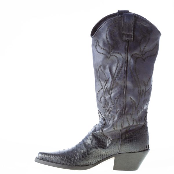 MARIA CRISTINA donna stivale texano in pelle e pitone BLU - immagine 5