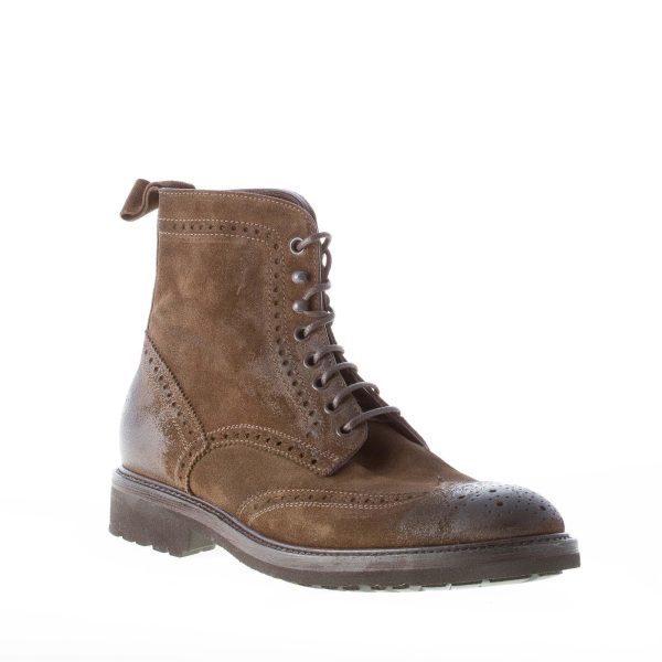 MIGLIORE uomo scarponcino allacciato in camoscio anticato VERDE oliva con impunture - immagine 2