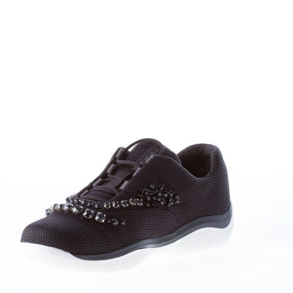 PRADA donna sneaker elasticizzata America's Cup in tessuto NERO con cristalli neri - immagine 6