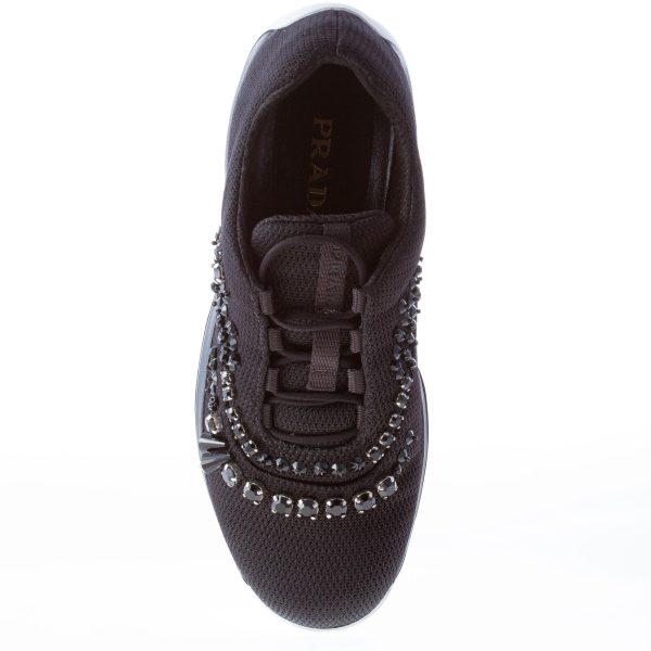 PRADA donna sneaker elasticizzata America's Cup in tessuto NERO con cristalli neri - immagine 7