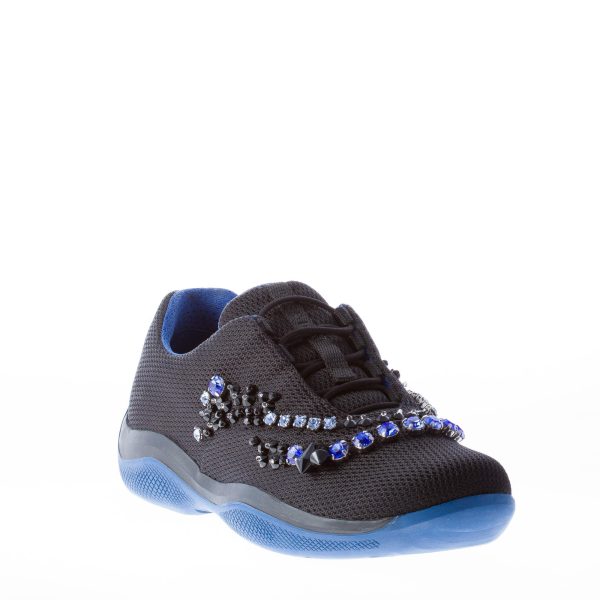 PRADA donna sneaker elasticizzata America's Cup in tessuto NERO con cristalli colorati - immagine 2